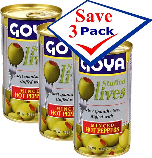 Goya Olives Stuffed with Hot Pepers 5 1/4 oz Pack of 3